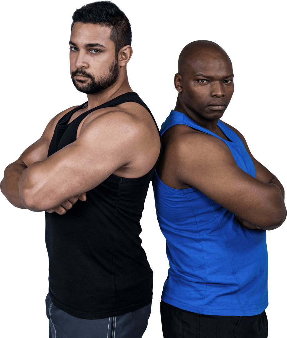 Confident Men in Athletic Pose on Transparent Background