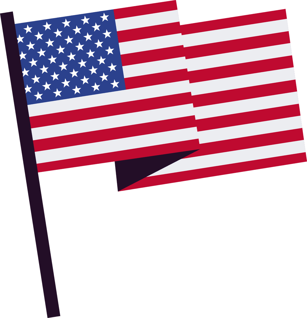 Flat American Flag on Dark Pole with Transparent Background Design