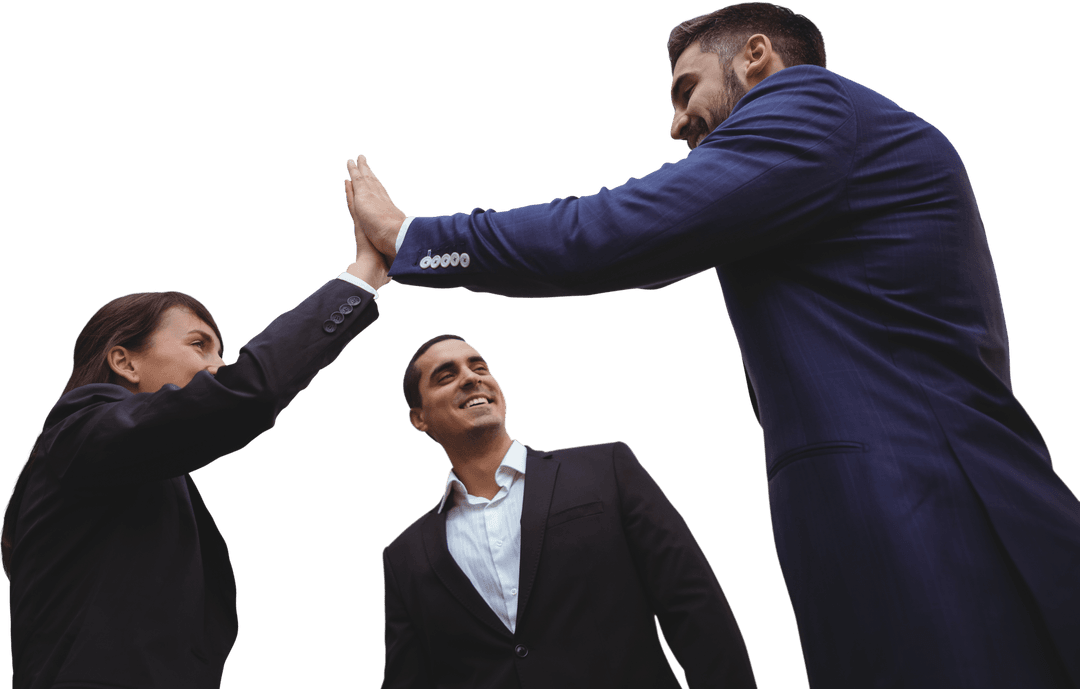 Transparent Business Team Celebrating Success with High Five