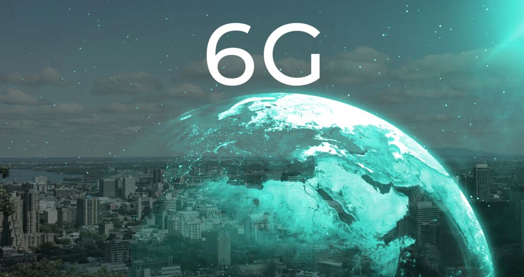 6G Technology Concept with Cityscape and Digital Globe