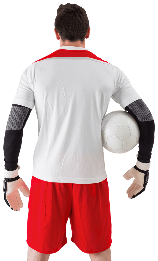 Transparent Soccer Goalkeeper with Ball in White Jersey Standing Firmly