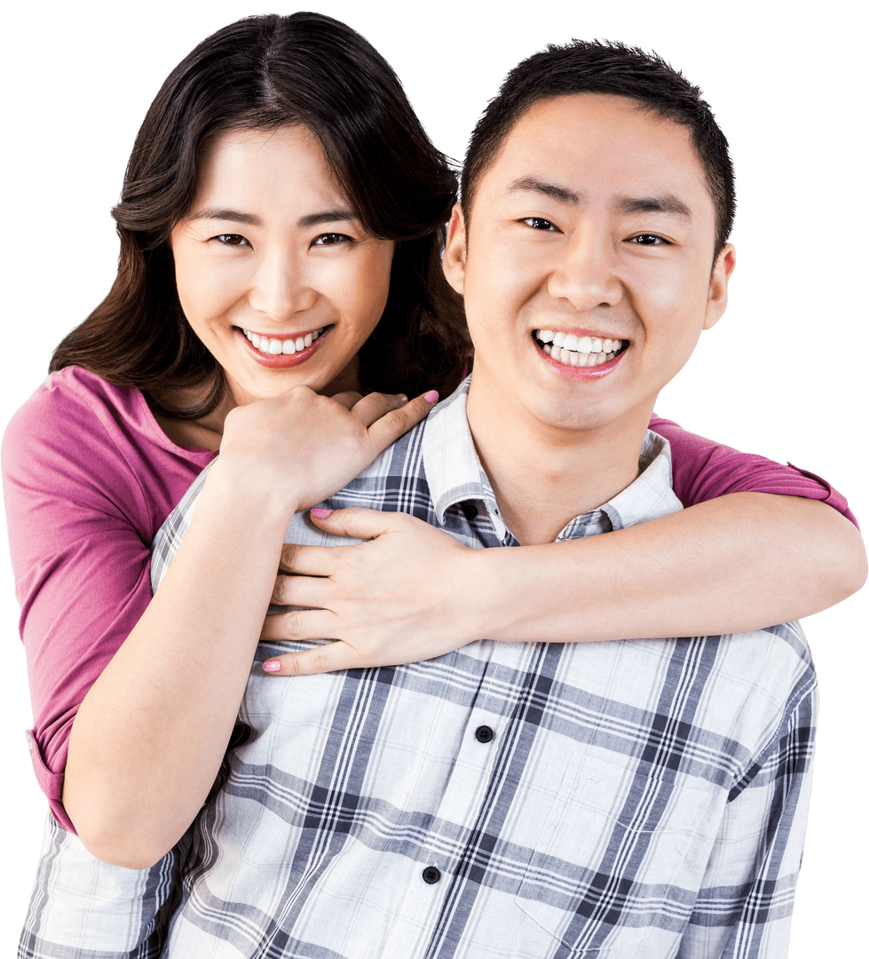Happy Couple Embracing with Joyful Folk on Transparent Background