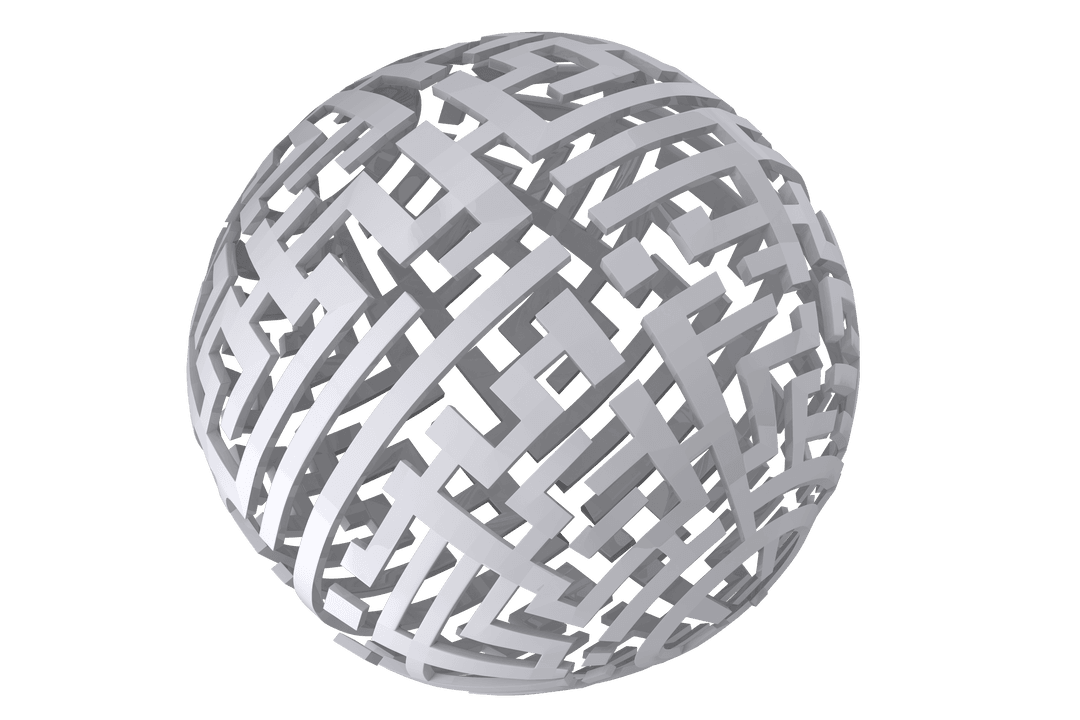 Intricate White Maze Sphere on Transparent Background