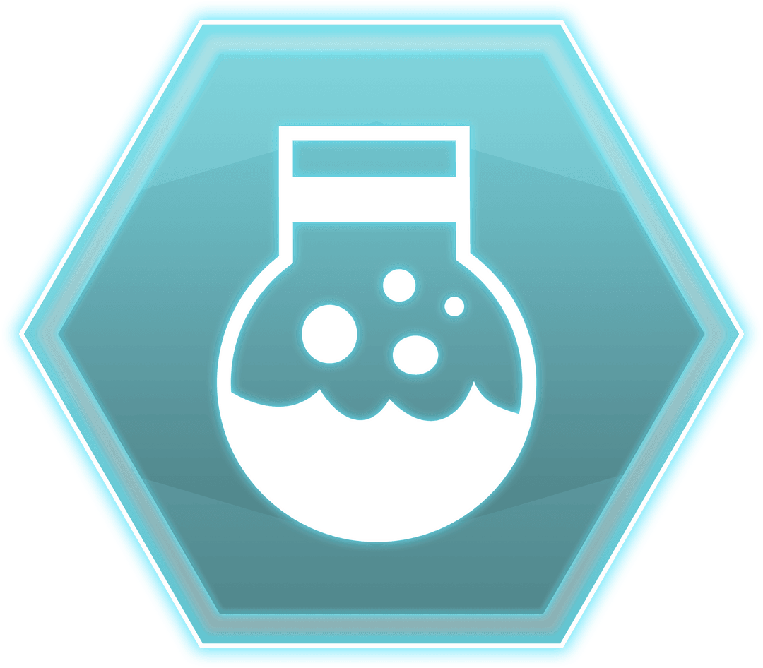 Blue Hexagon Chemistry Flask Icon with Transparent Background