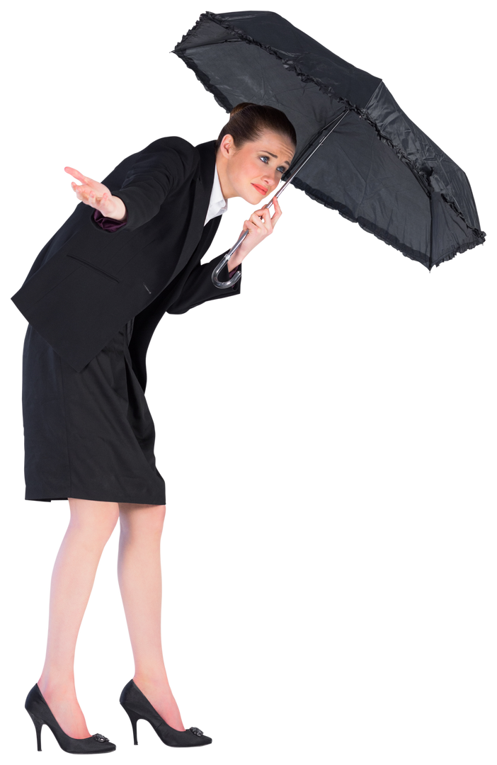 Transparent Businesswoman Holding Black Umbrella in Inclement Weather - Download Free Stock Images Pikwizard.com