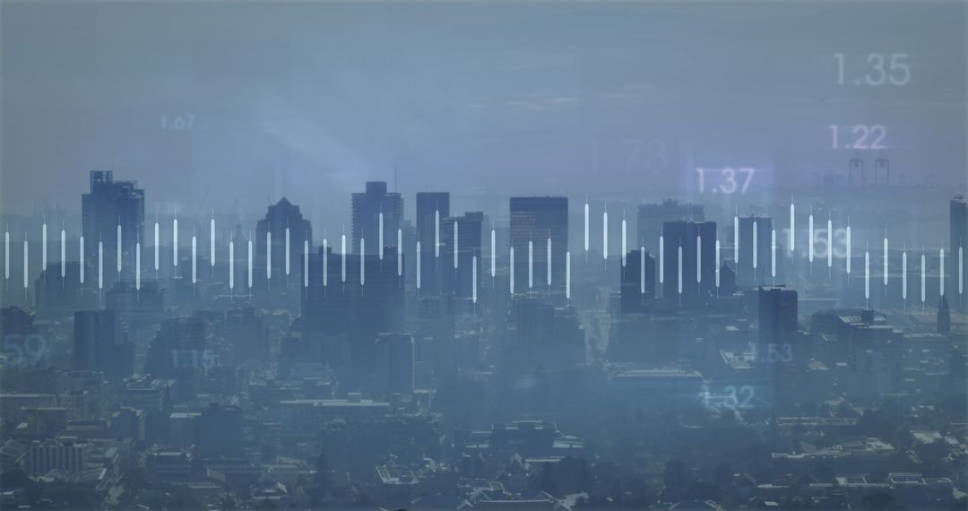 Financial Data Graph Overlay on Urban Cityscape