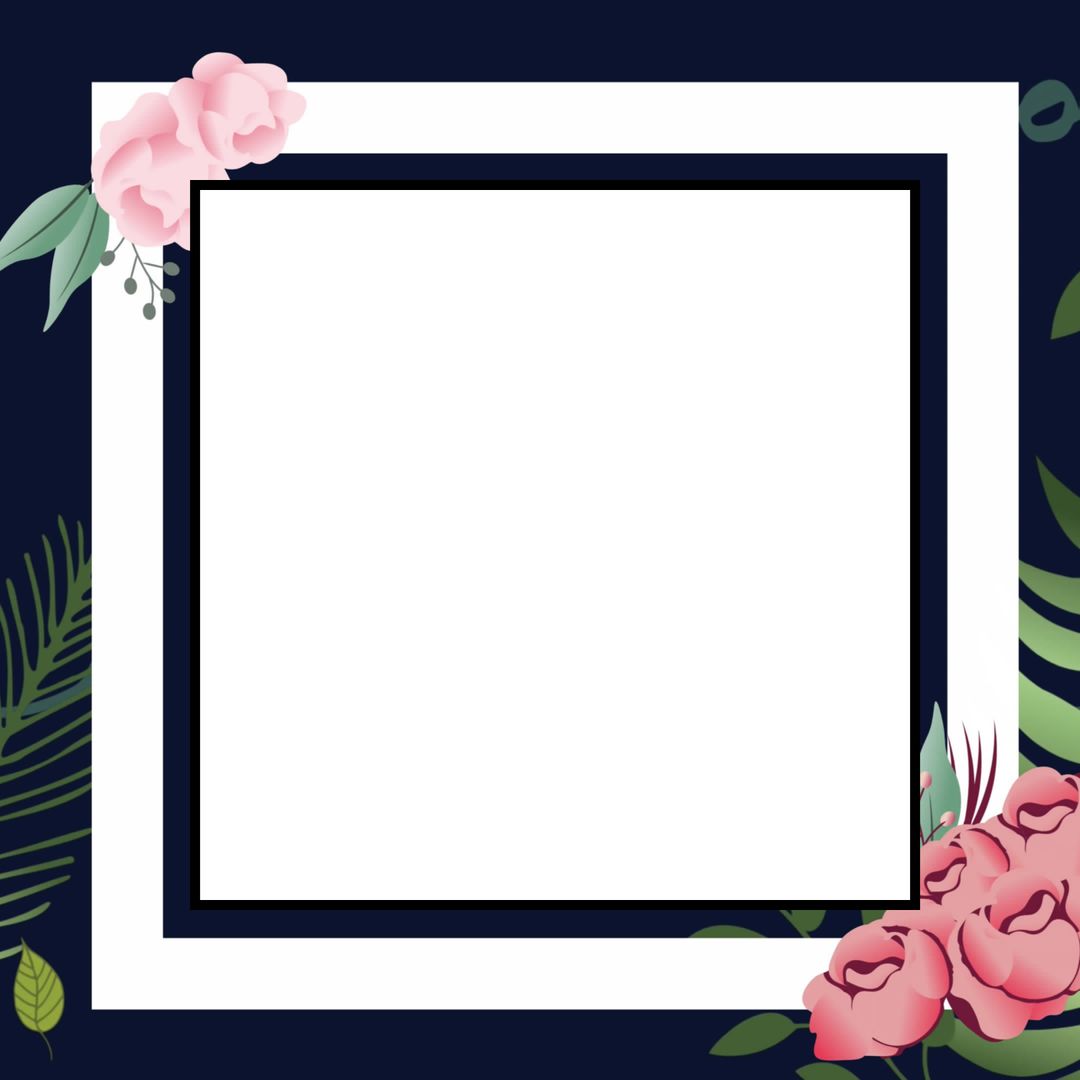 Decorative Frame with Pink Flowers and Green Leaves for Social Media