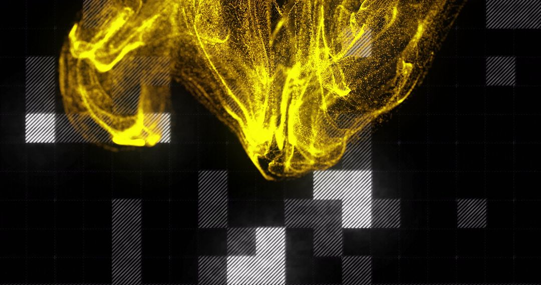 Abstract Yellow Swirls with Digital Pattern on Black Background