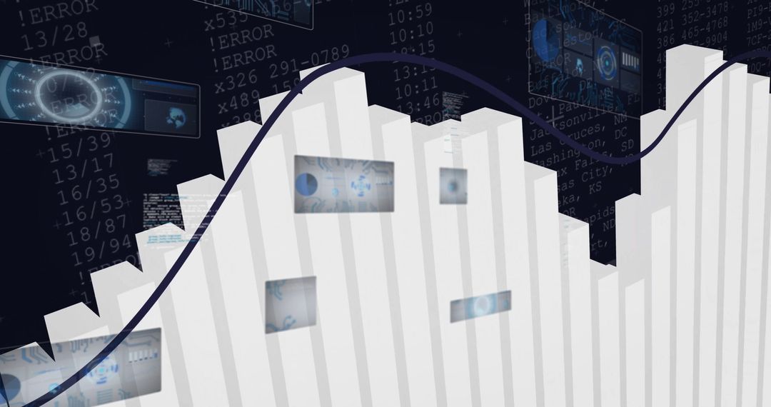 3D Bar Chart with Blue Line in Virtual Data Dashboard