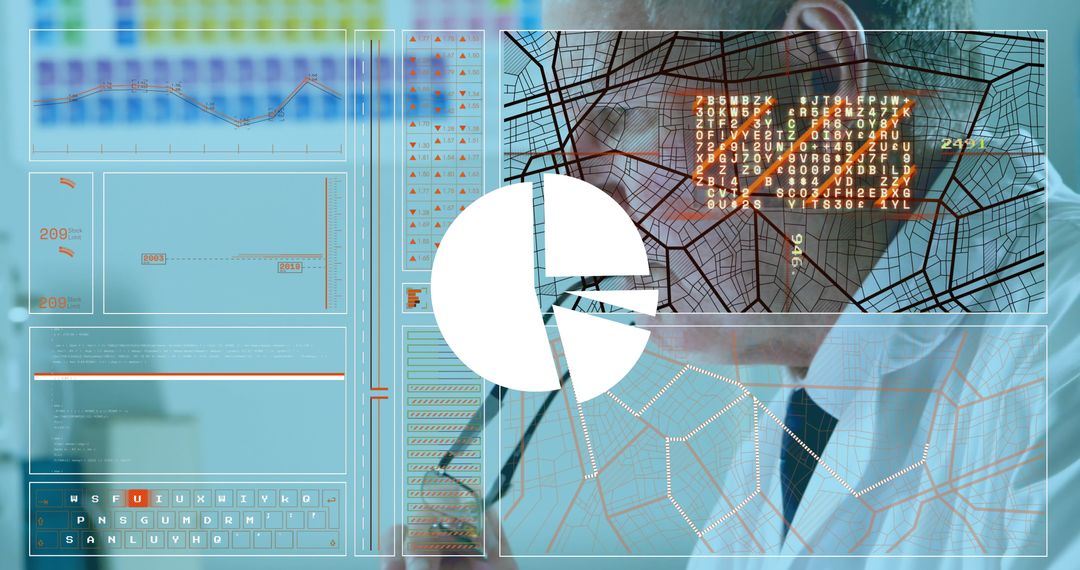 Scientist Analyzing Digital Data in Futuristic Control Room
