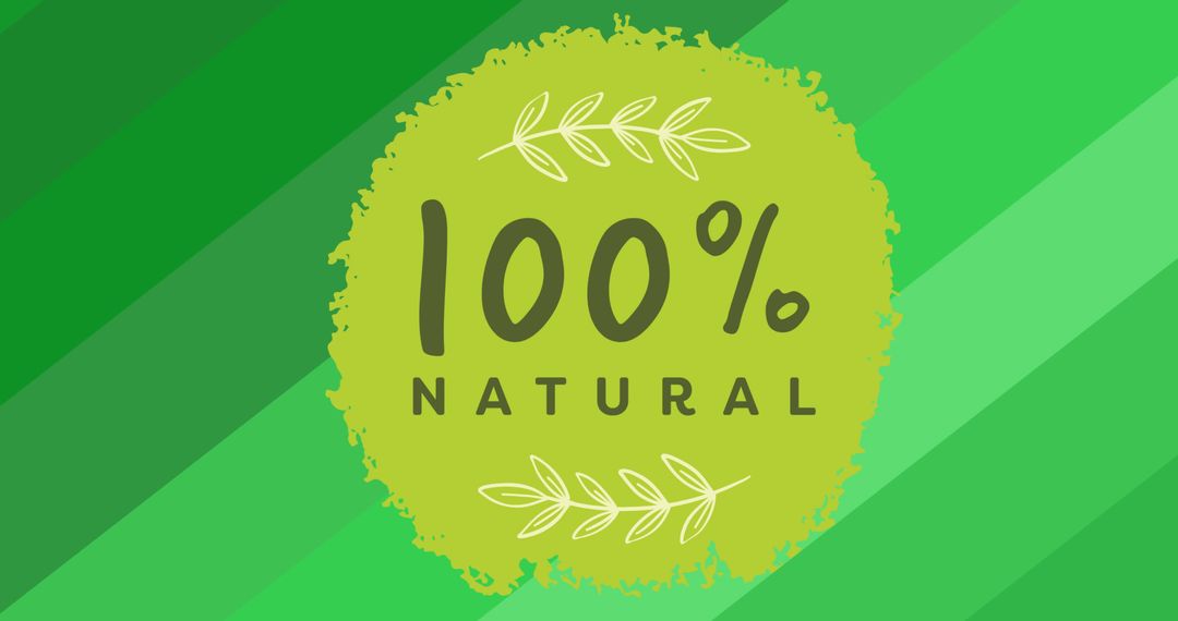 100 Percent Natural Label with Green Background and Leaf Design