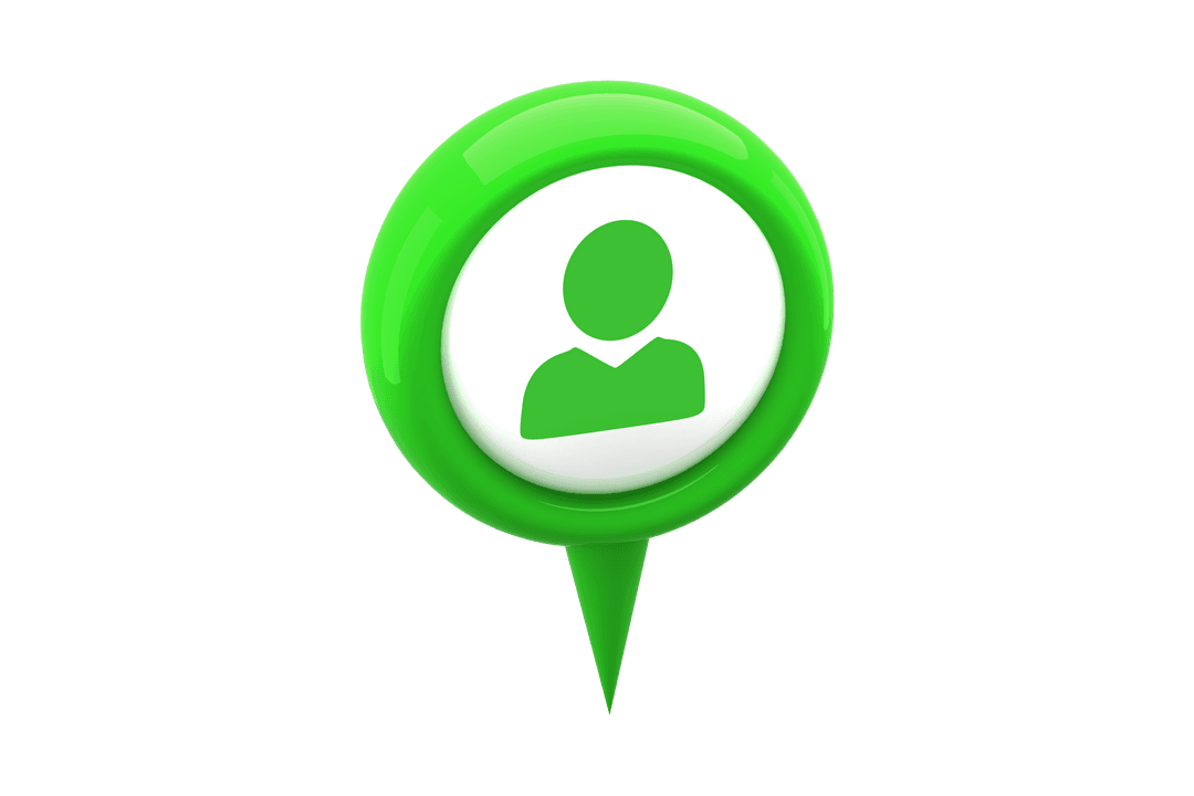 Green Map Pin with Person Symbol on Transparent Background