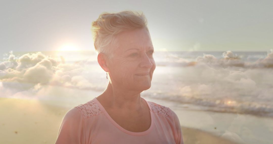 Senior Woman Smiling Outdoors at Sunrise - Free Images, Stock Photos and Pictures on Pikwizard.com