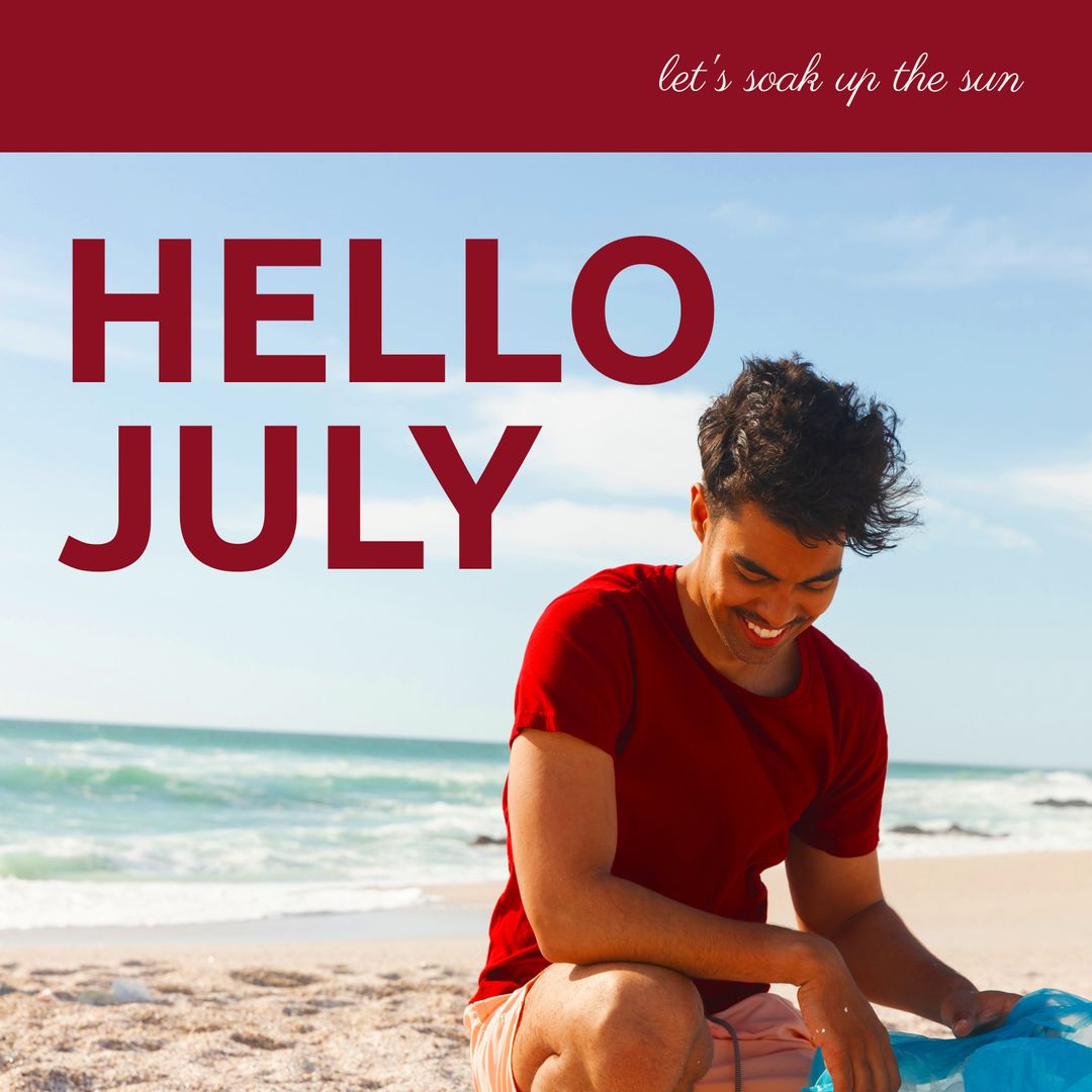 Smiling Man Enjoying Sunny Day on Beach