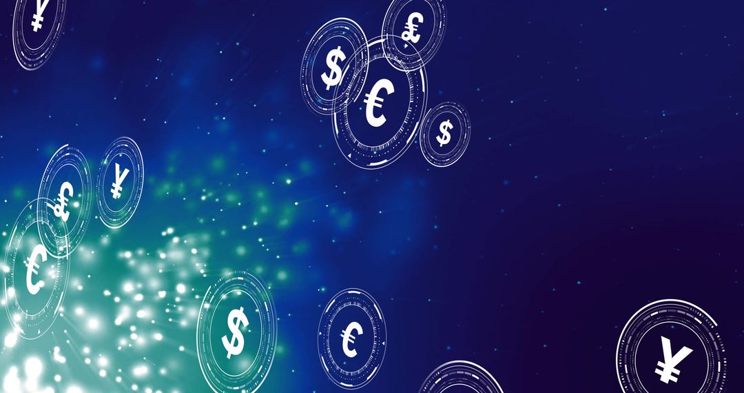 Digital Currency Symbols on Vibrant Blue Background