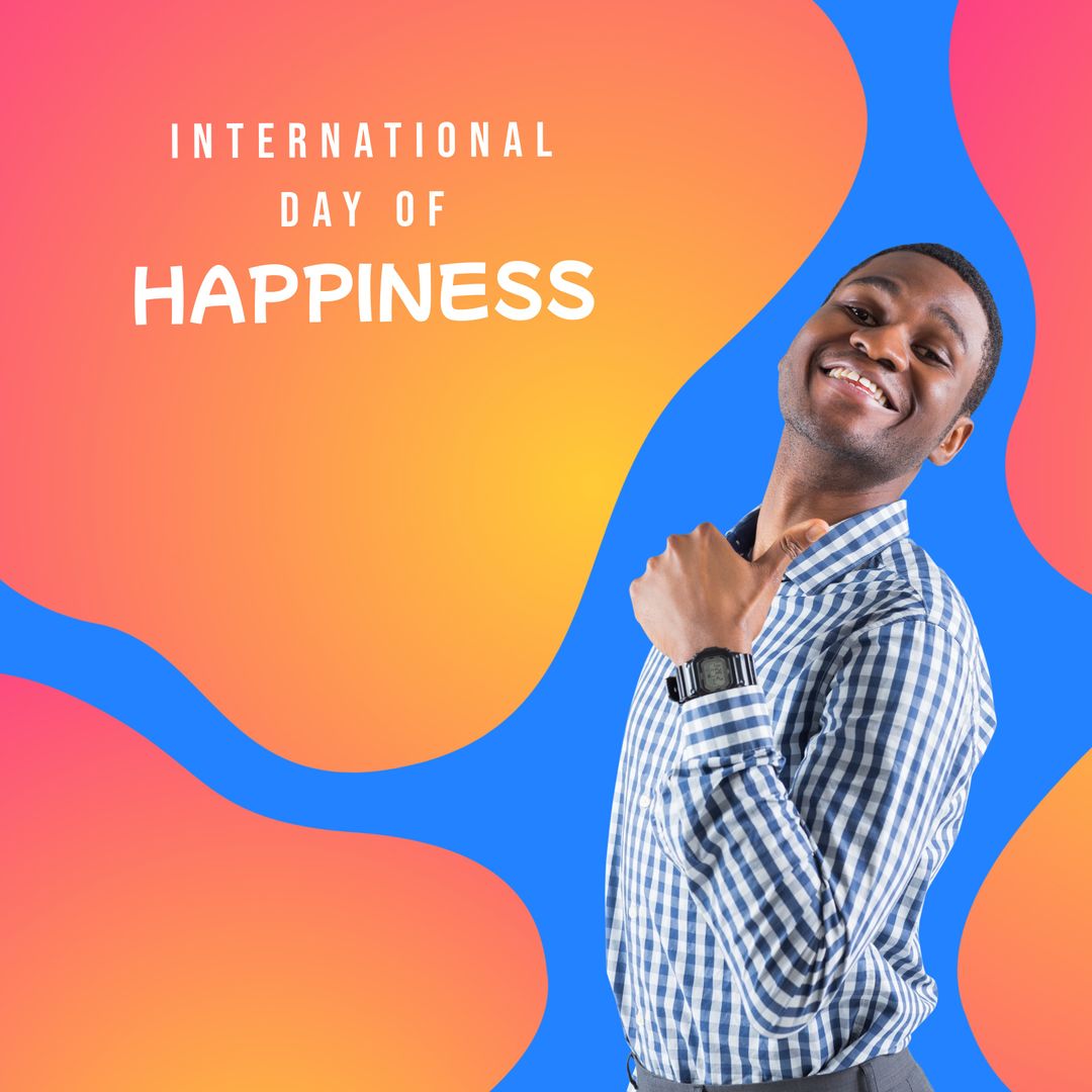 Joyful African American Man Celebrates International Happiness Day