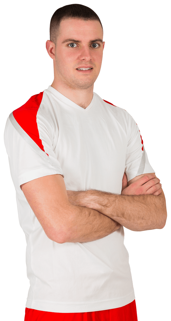 Confident Football Player in White and Red Jersey on Transparent Background