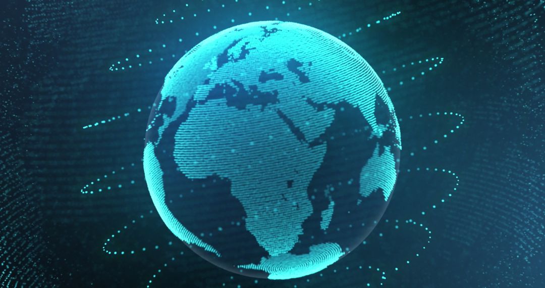 Digital Glowing Globe Over Abstract Blue Background