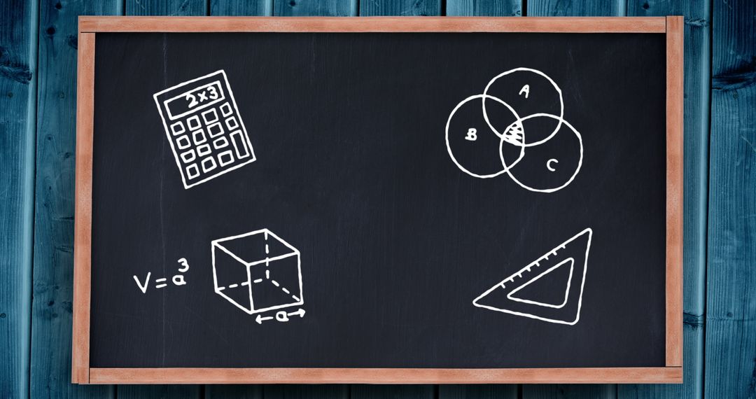 Mathematical Concepts Depicted on Classroom Blackboard for Educational Themes