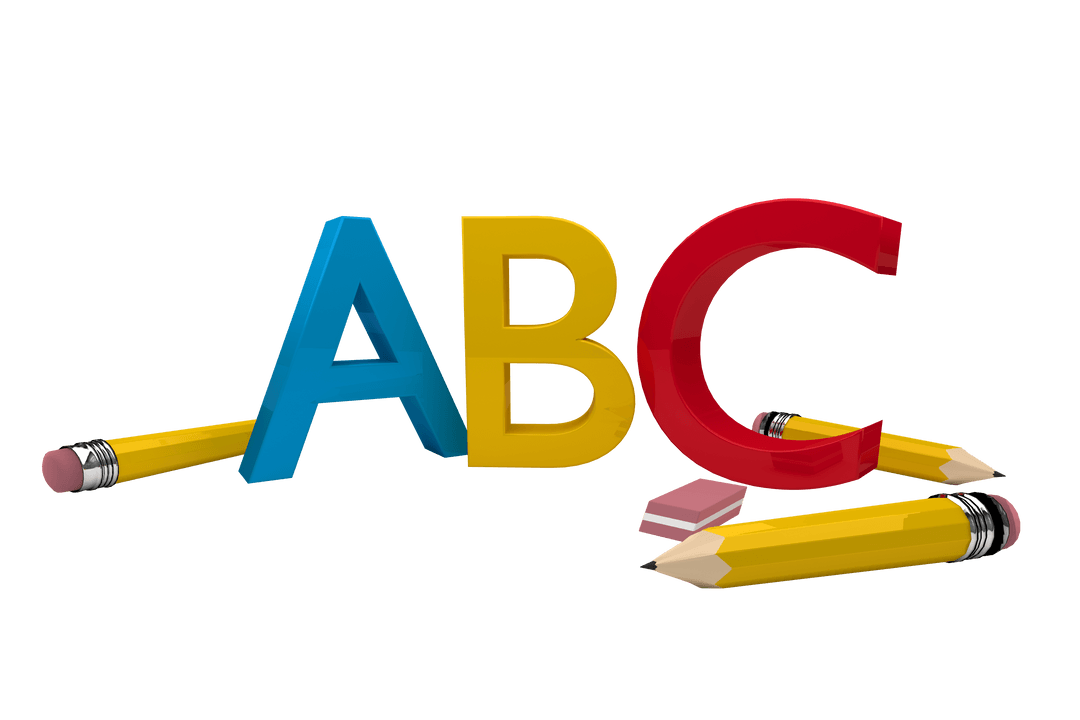 Colorful Letters ABC with Pencils Transparent Background