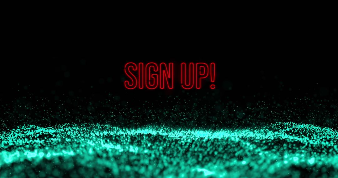 Neon Sign Up Text on Digital Data Background
