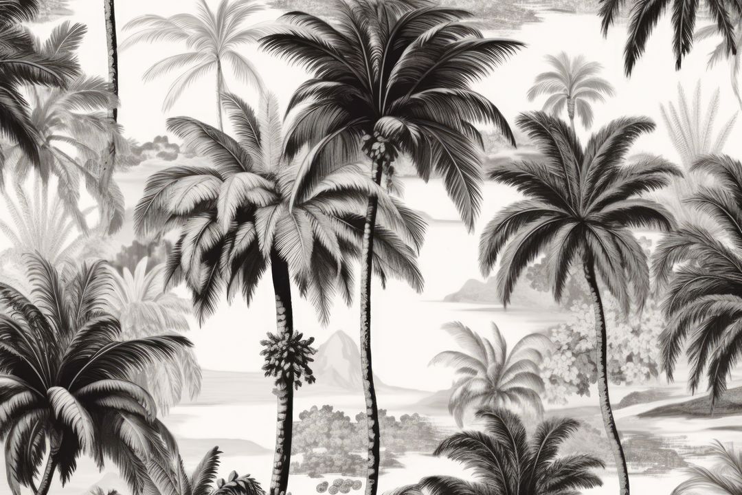 Multiple palm trees and mountains in black and white, created using generative ai technology - Free Images, Stock Photos and Pictures on Pikwizard.com