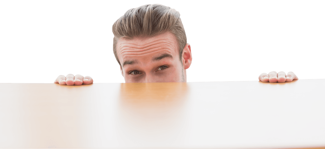 Transparent Background Businessman Peeking Over Desk