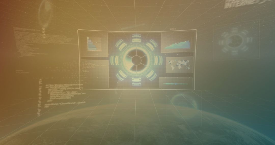 Futuristic Holographic Interface with Digital Graphs and Data