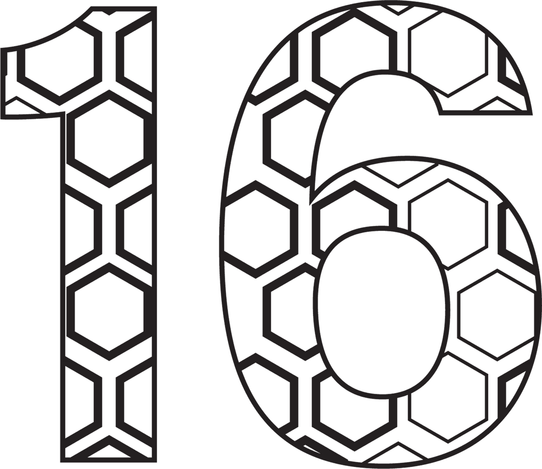 Transparent Number 16 with Honeycomb Pattern for Celebrations