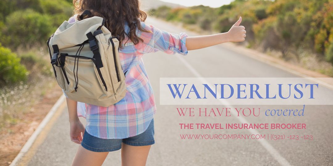 Backpacker Hitchhiking Promotes Travel Insurance and Adventure