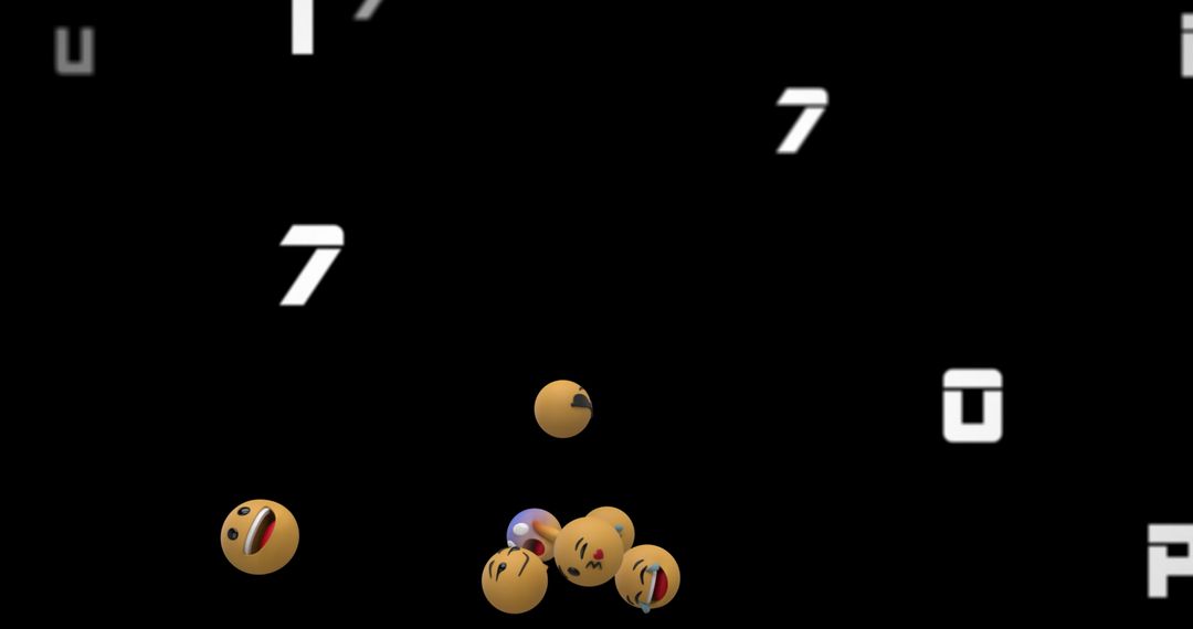 Falling Social Media Icons and Digital Digits on Black Backdrop