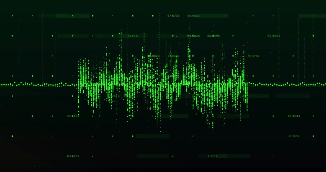 Neon Green Waveform on Dark Digital Interface with Numeric Readouts and Glowing Grid