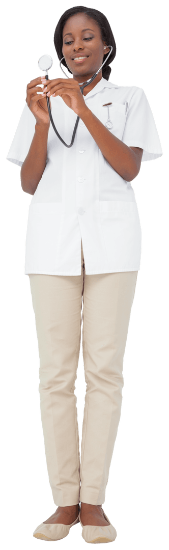 Transparent Imagery of Nurse Using Stethoscope Against White Background