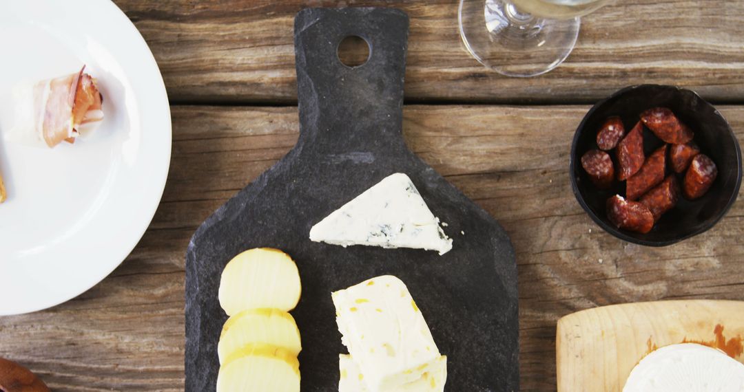 Artisanal Cheese Board with Cured Meats and Wine on Rustic Table - Free Images, Stock Photos and Pictures on Pikwizard.com