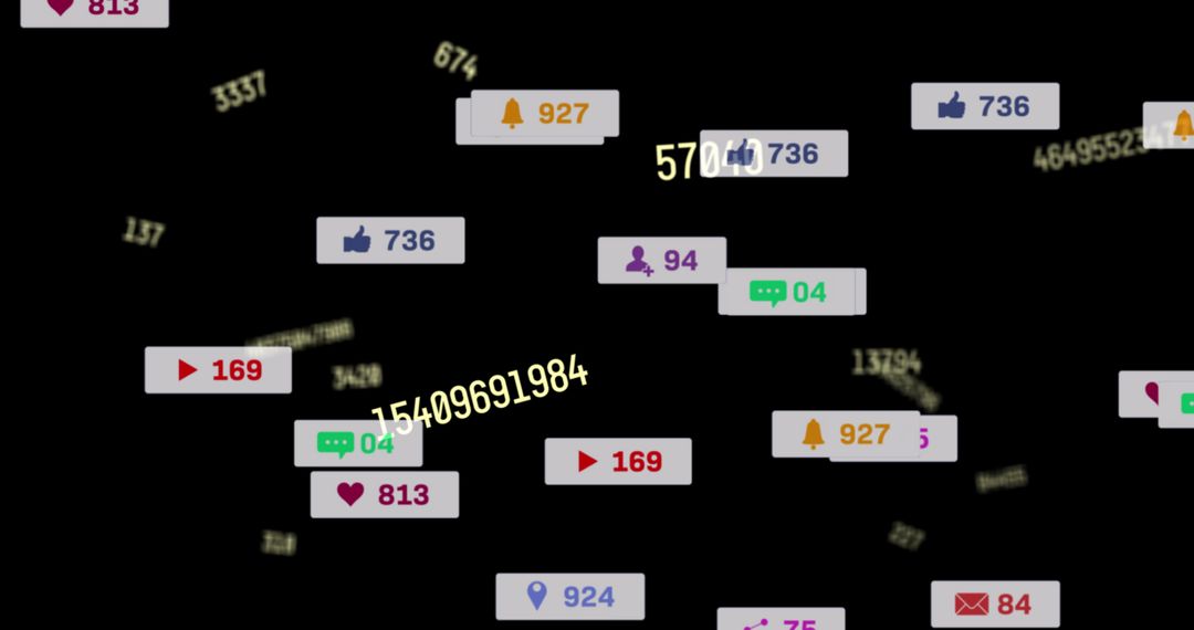 Floating Social Media Icons and Numbers on Dark Background