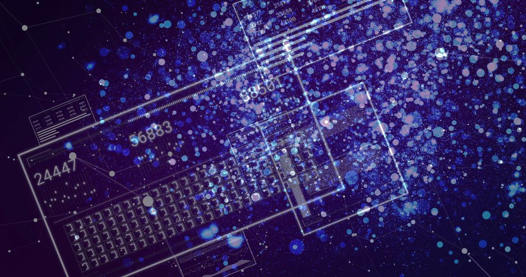 Abstract Digital Interface with Glowing Particles and Numeric Grid