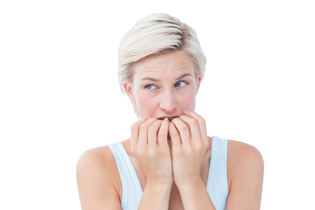 Transparent Background of Nervous Woman Biting Nails