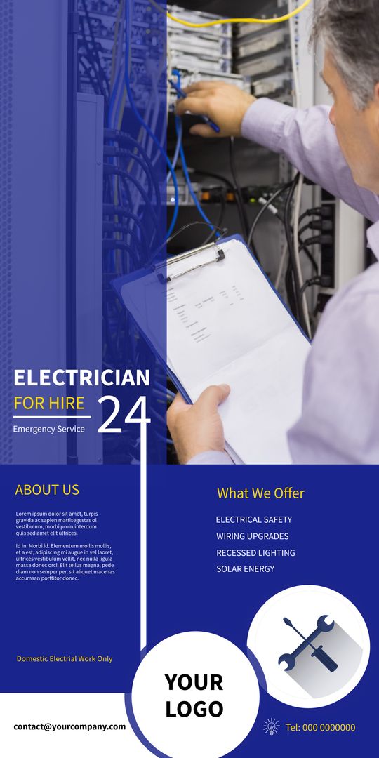 Professional Electrician Services Banner With Worker and Tools