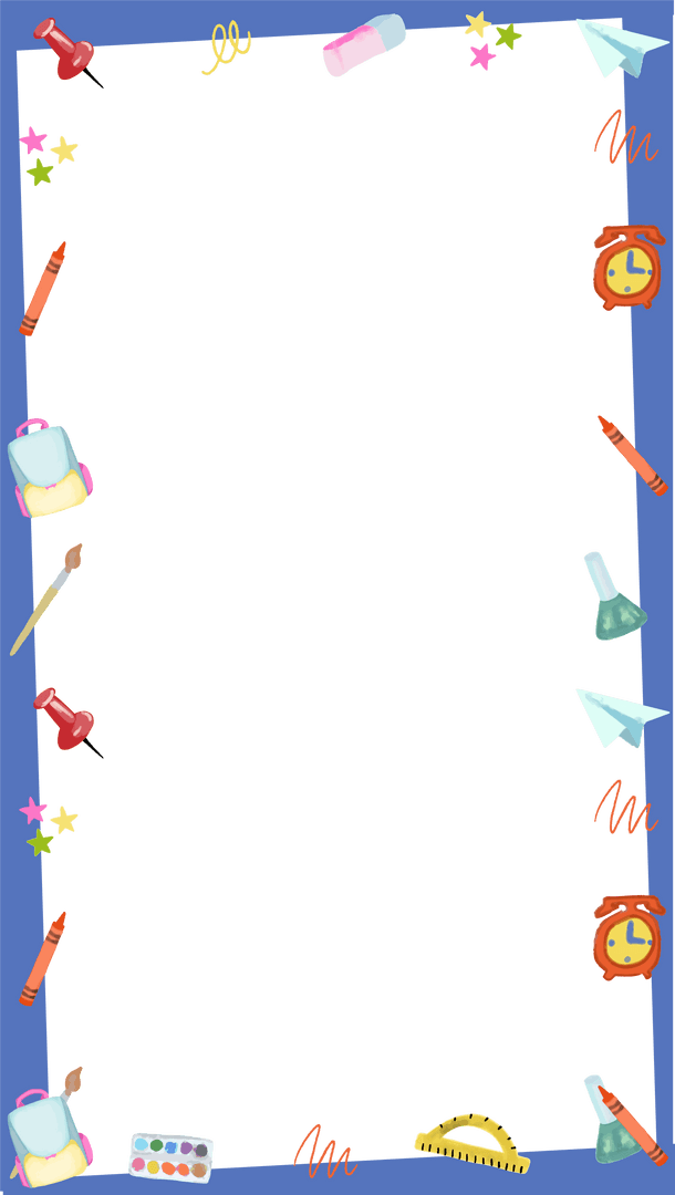 Transparent School Frame with Art Supplies and Whimsical Decorations