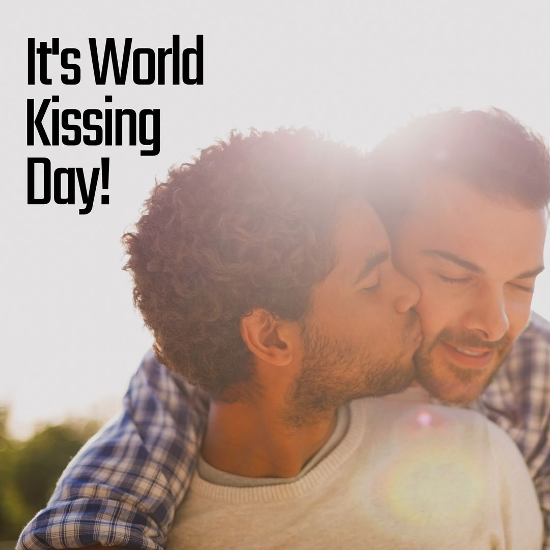 Interracial Gay Couple Celebrating World Kissing Day - Download Free  Template from Pikwizard