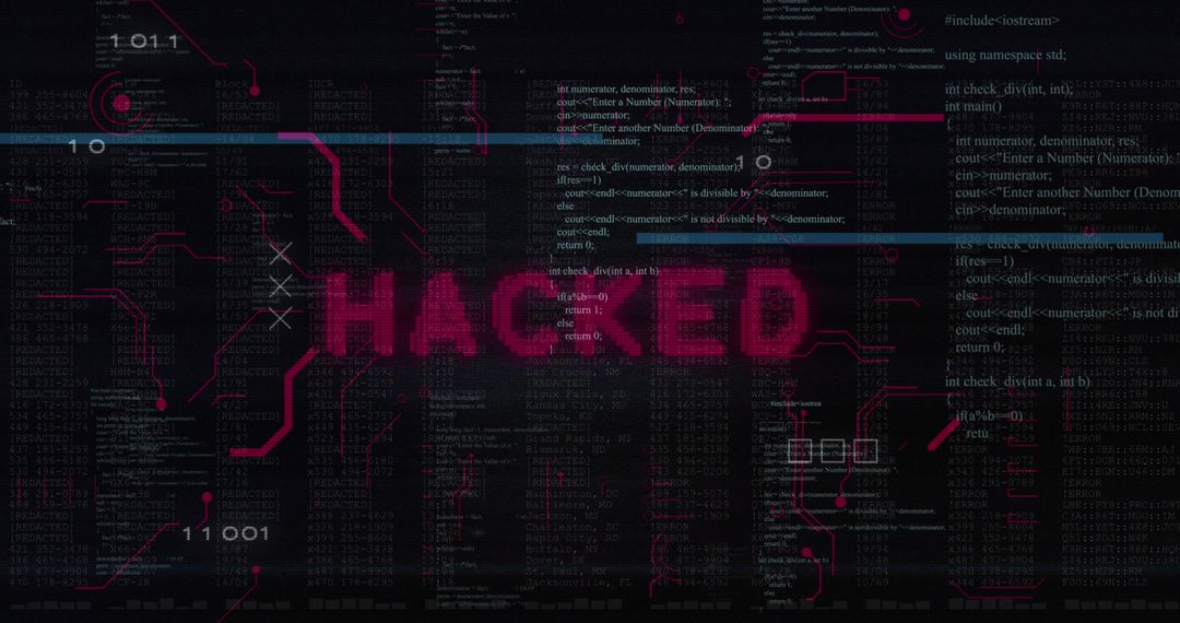 Hacked Screen Warning with Digital Code Background