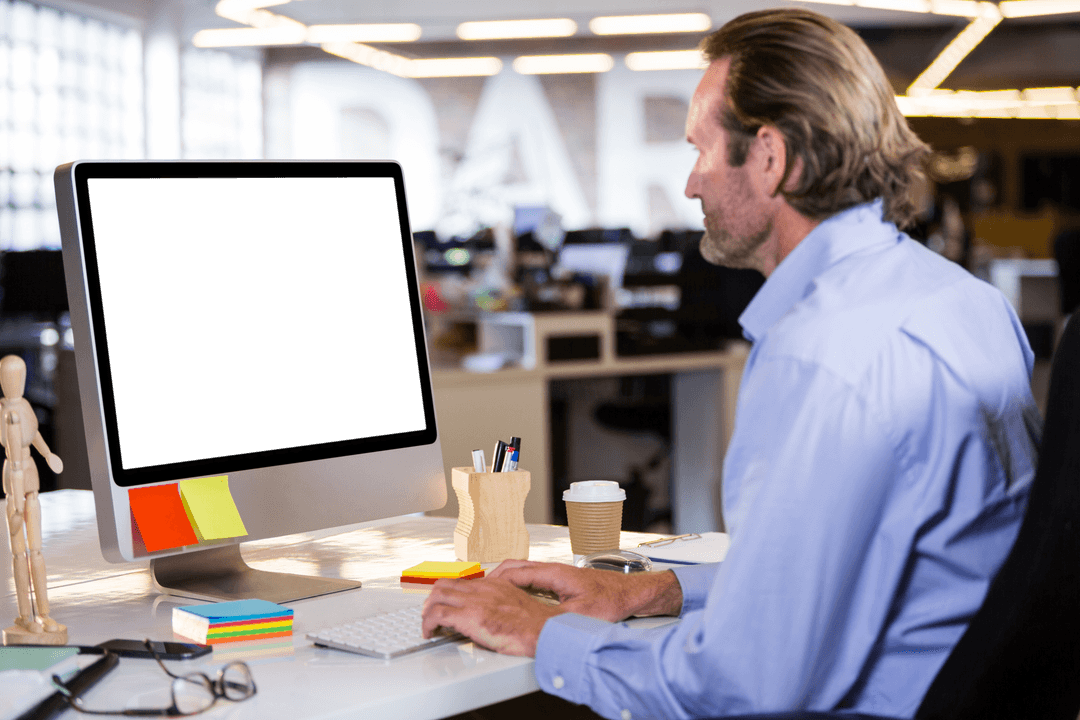 Transparent Office Worker Sides Computer Business Workplace