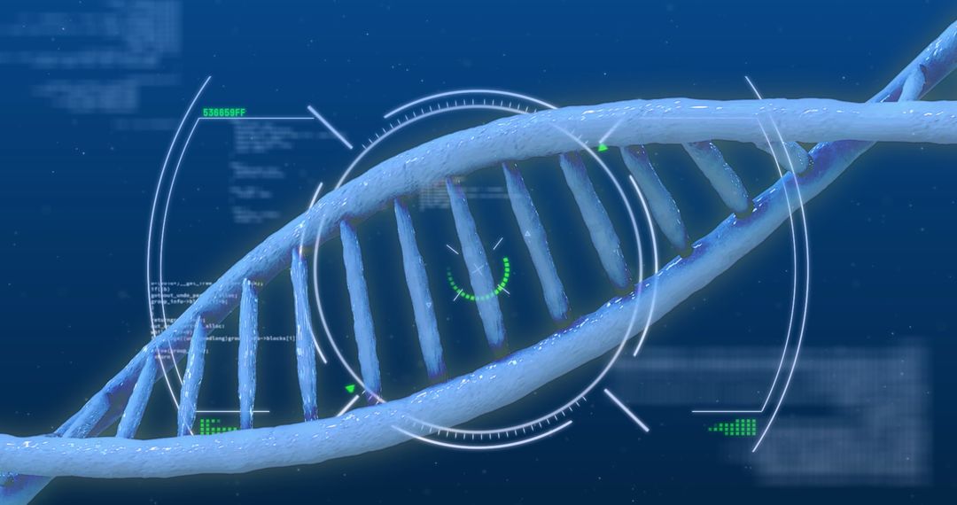 Futuristic DNA Helix and Digital Code Overlay