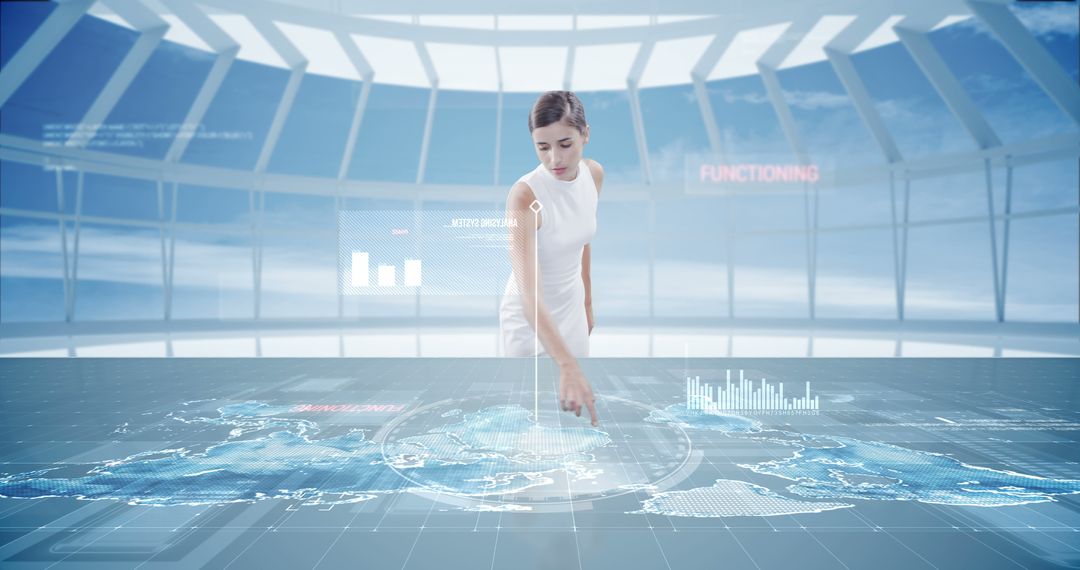 Futuristic User Interface Concept with Woman Interacting with Holographic Display - Free Images, Stock Photos and Pictures on Pikwizard.com