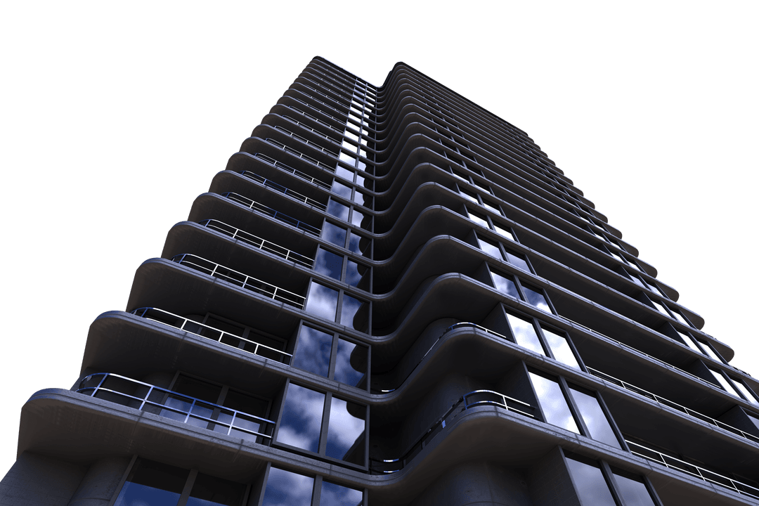 Transparent Modern Office Building with Curved Balconies