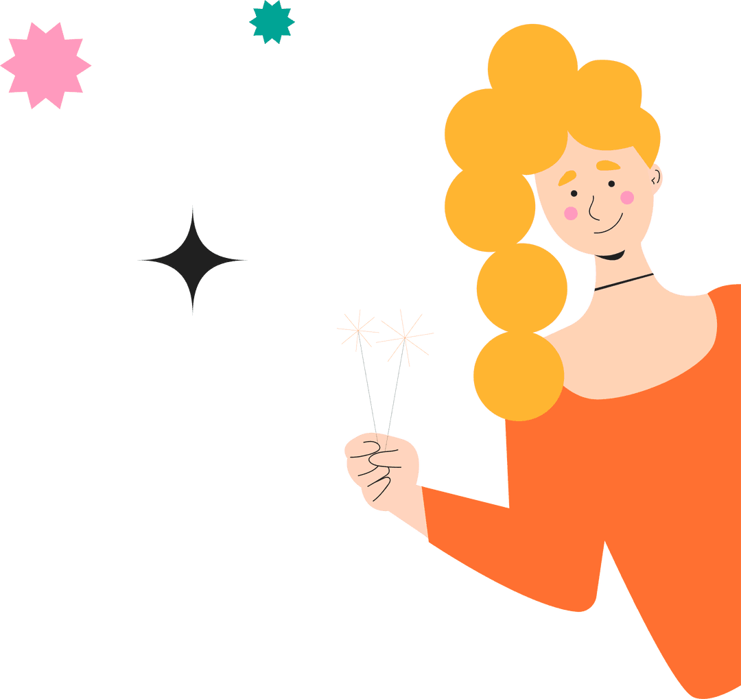 Transparent Background Woman Holding Sparklers in Flat Design