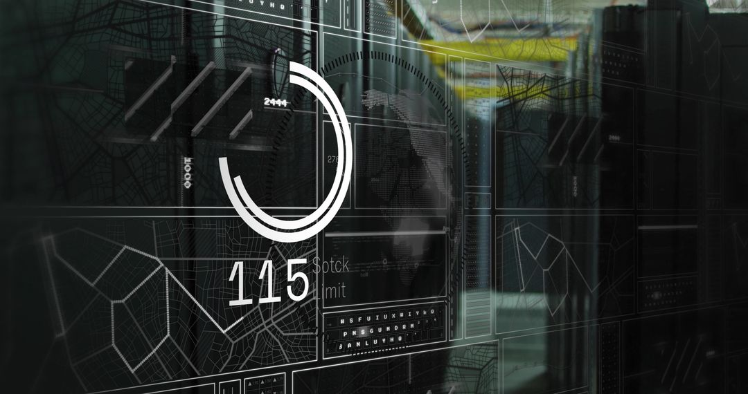 Futuristic Data Processing and Network Visualization in Server Room