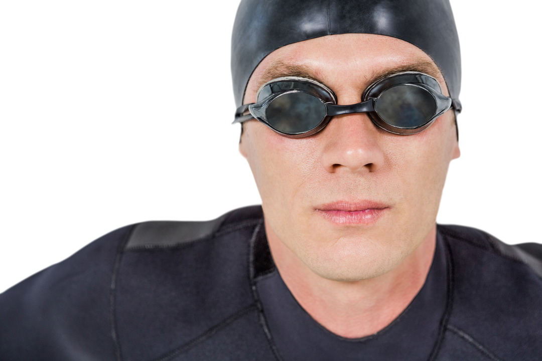 Confident Male Swimmer in Wetsuit and Goggles with Transparent Background - Download Free Stock Images Pikwizard.com