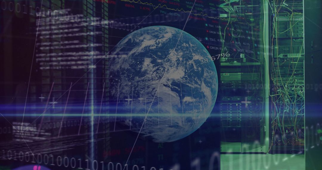 Digital Earth Overlay on Data Center Racks with Flowing Code