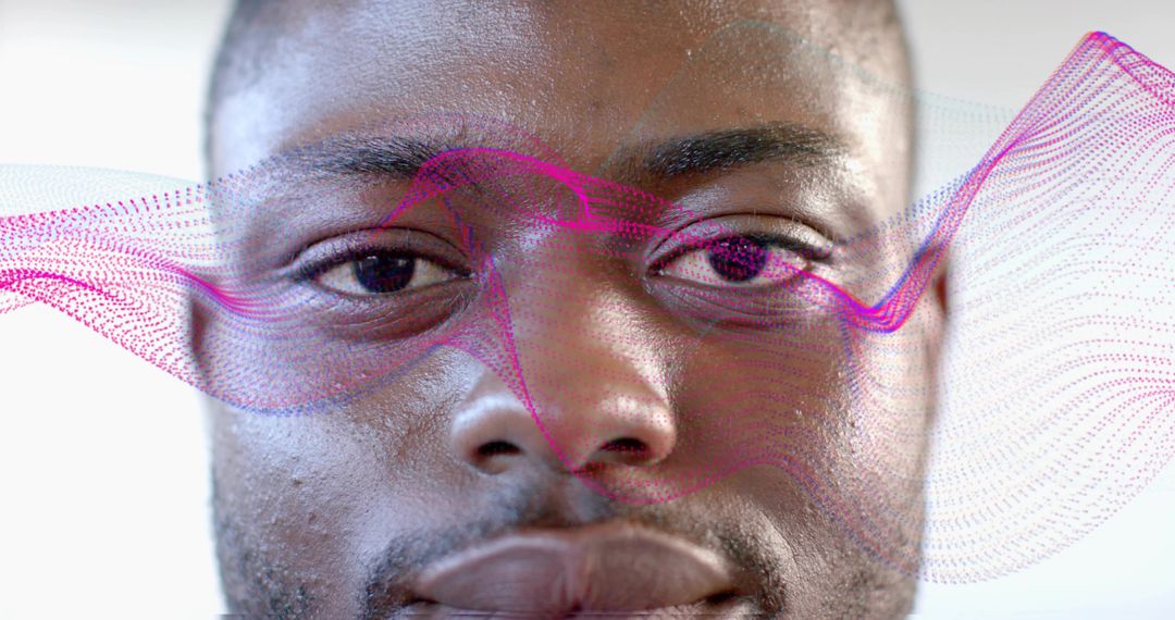 Man Gazing Forward with Digital Waveforms Illustrating Technology